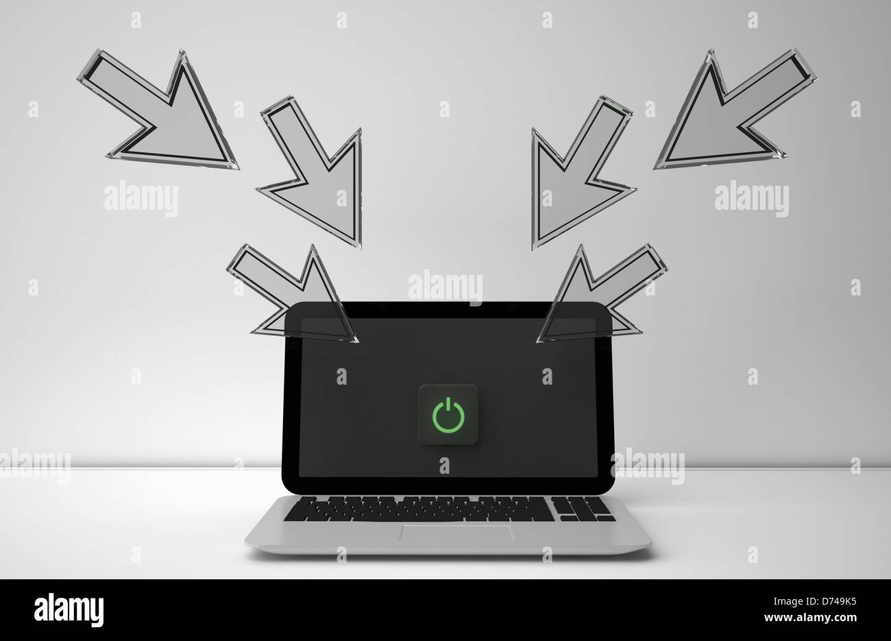 arrows indicating a power button Stock Photo Alamy