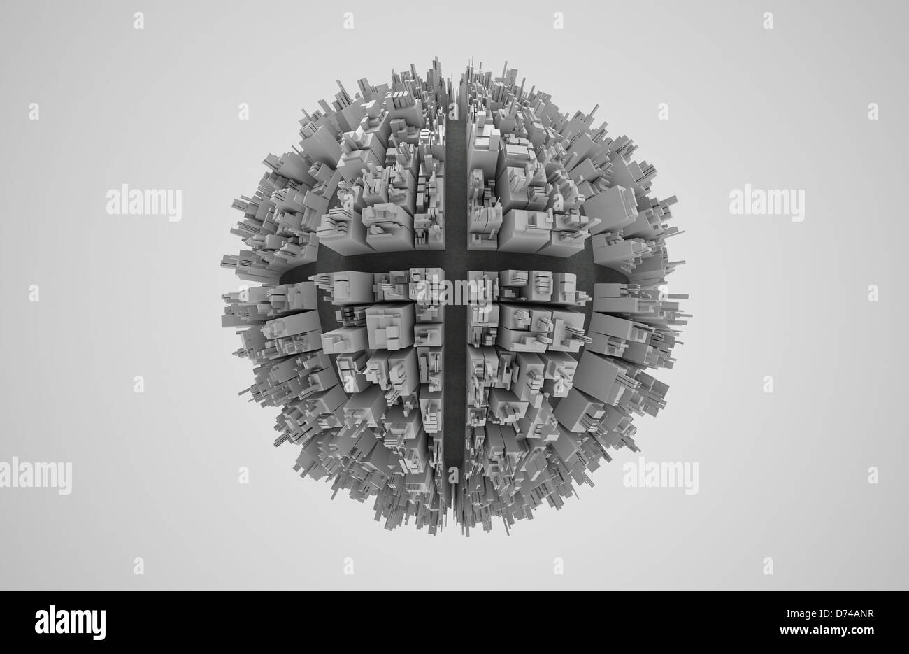 3d globe with buildings surrounding Stock Photo