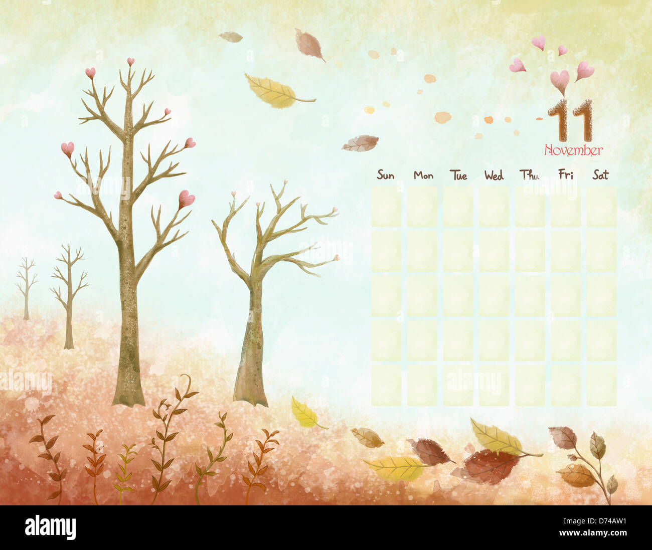 illustration calendar template of November Stock Photo - Alamy