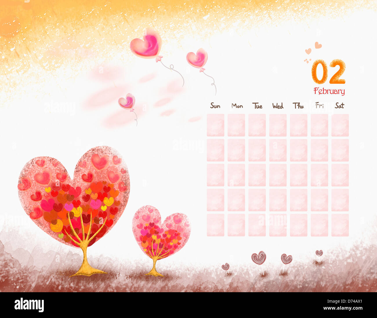 illustration calendar template of February Stock Photo - Alamy