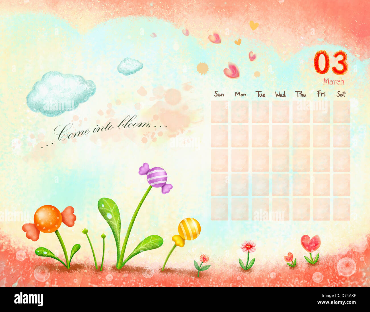 illustration calendar template of March Stock Photo - Alamy