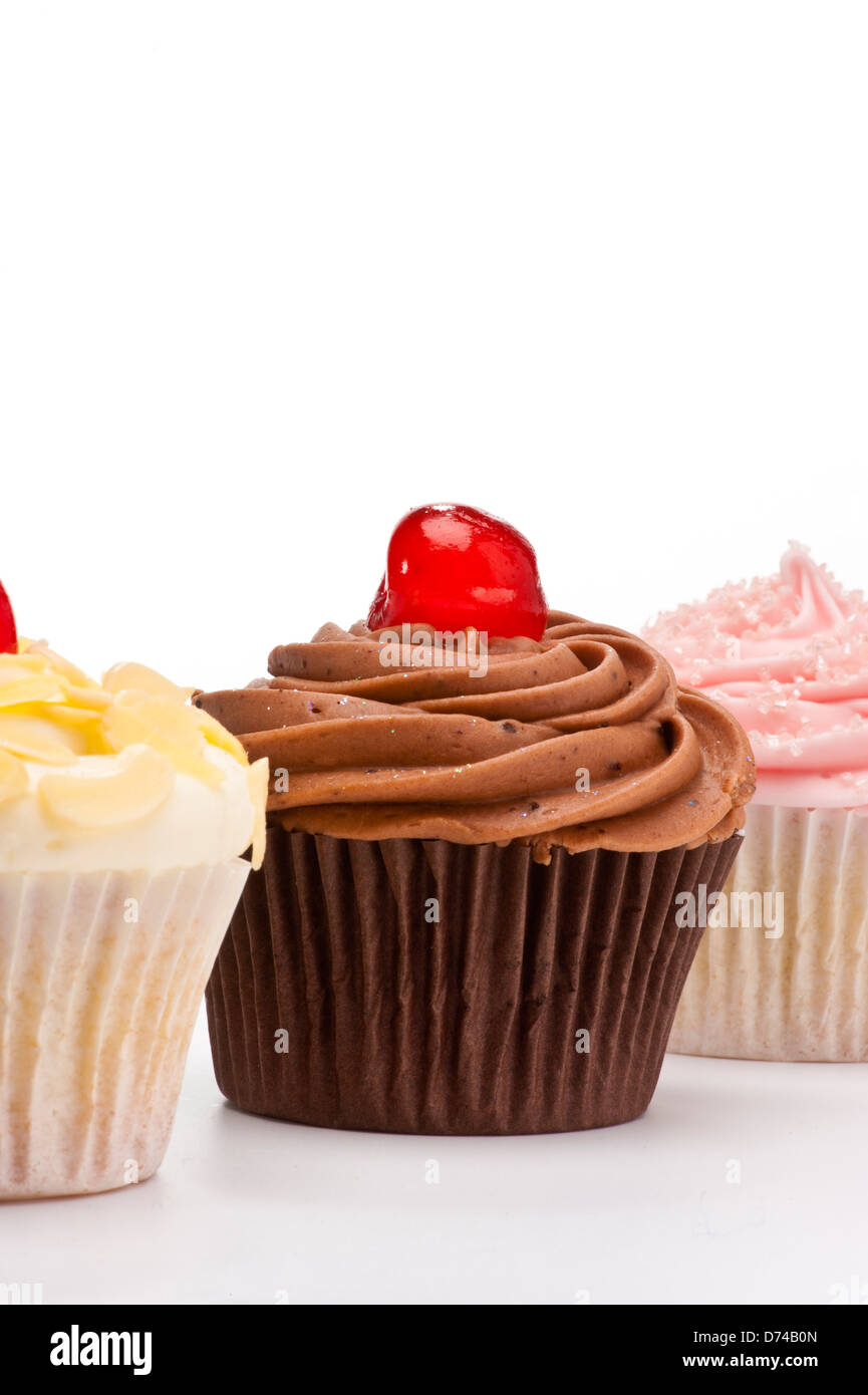 Studio shot of 3 cupcakes on a white background Stock Photo
