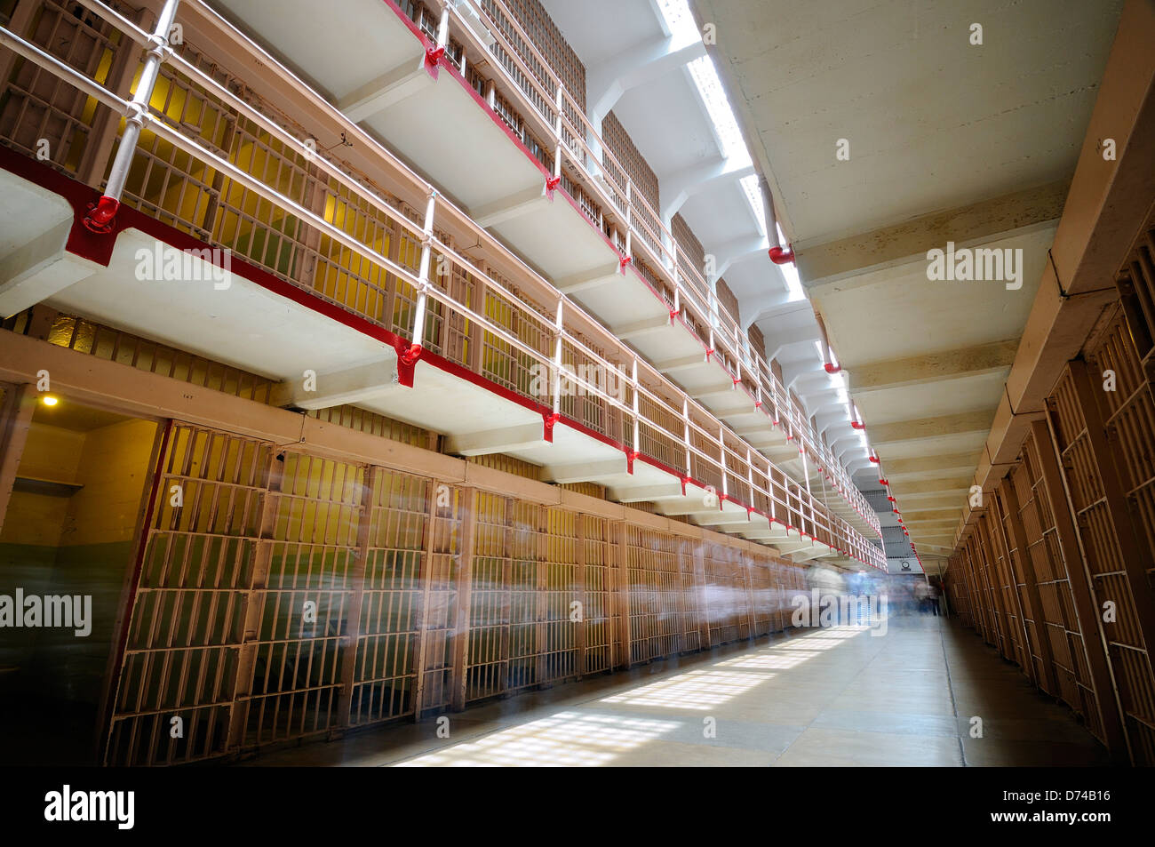 Prison cell block on Alcatraz Island, San Francisco Bay, San Francisco, California, USA Stock Photo
