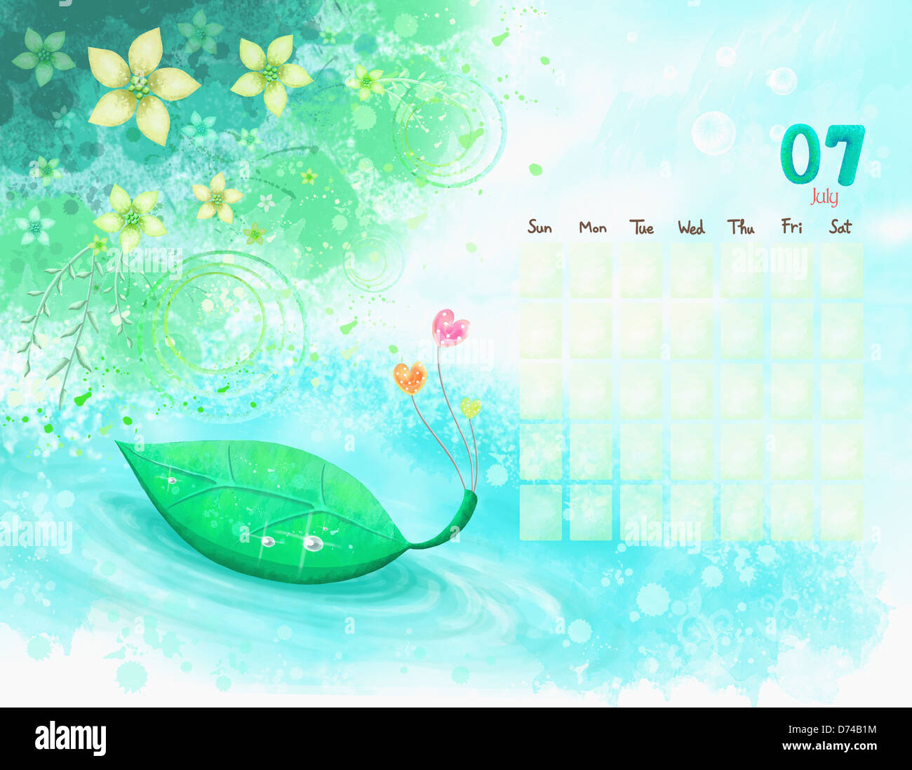 illustration calendar template of July Stock Photo - Alamy