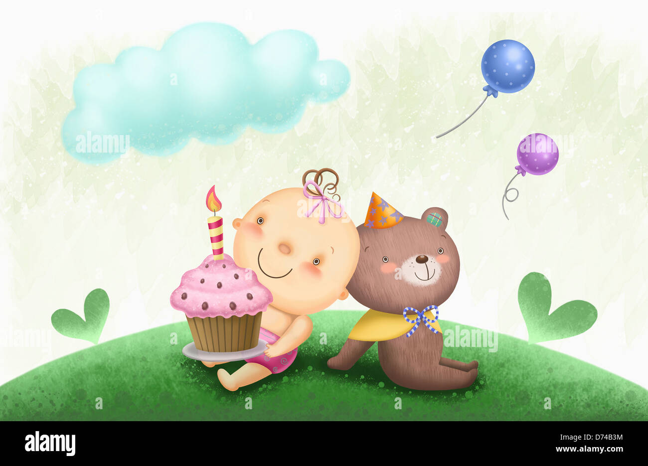 illustration of a baby with a teddy bear Stock Photo - Alamy
