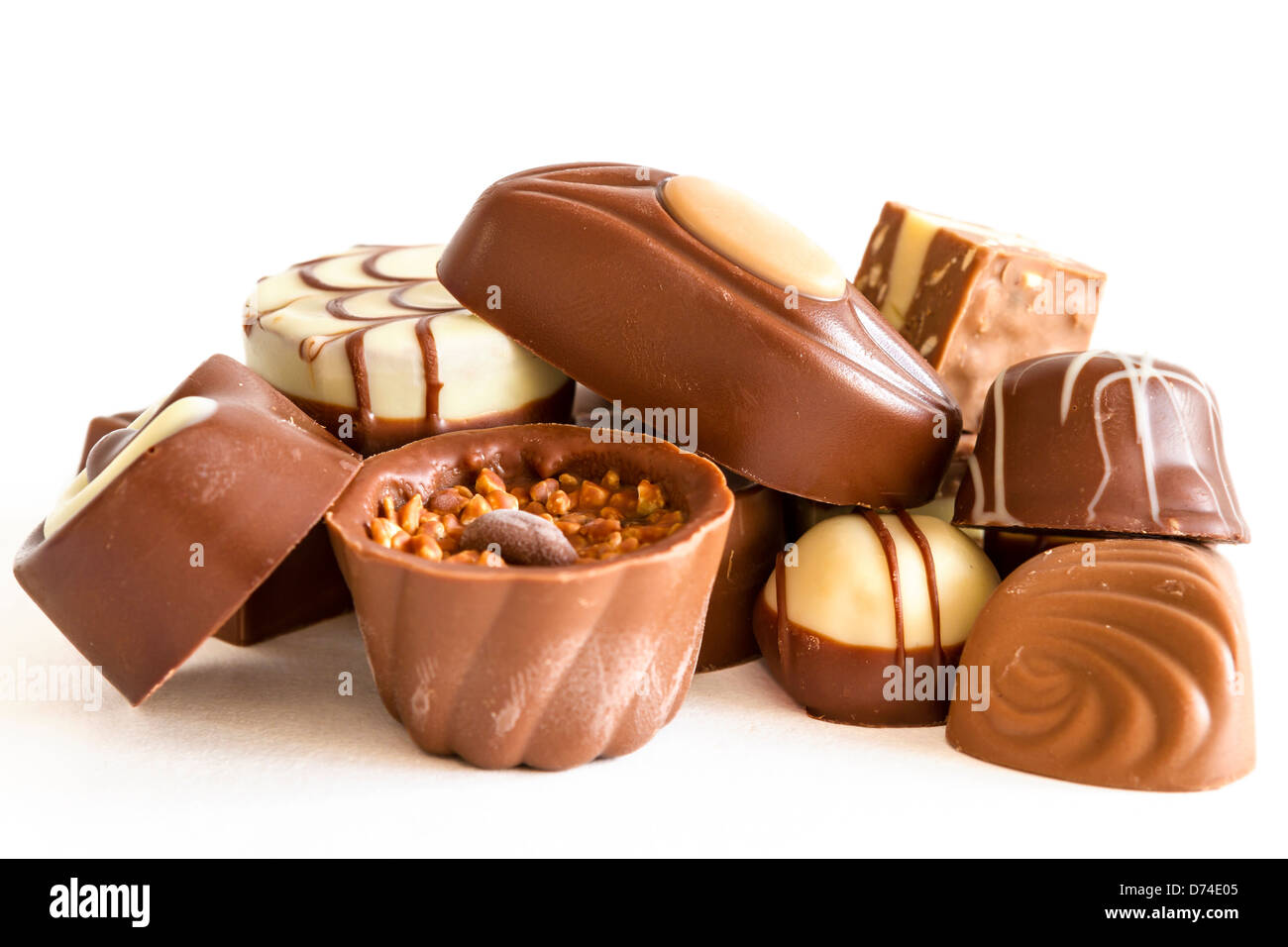 Chocolate candys and truffles on white background Stock Photo