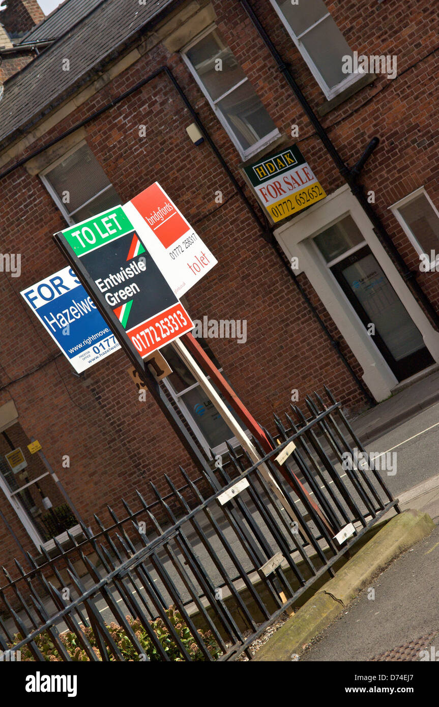 For sale and to let signs,Preston city centre. Stock Photo
