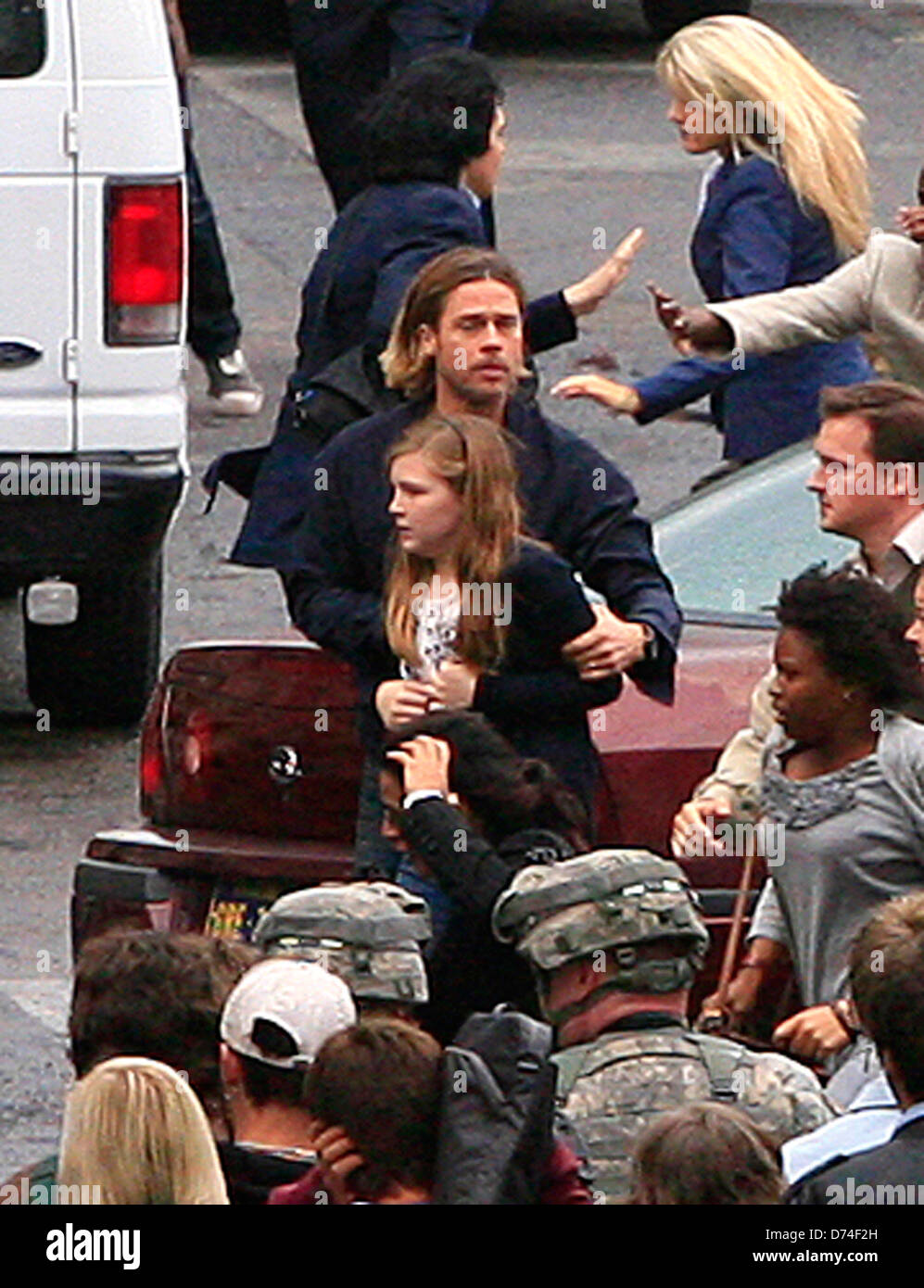 Brad Pitt 'World War Z' filming on location Glasgow, Scotland 24.08.