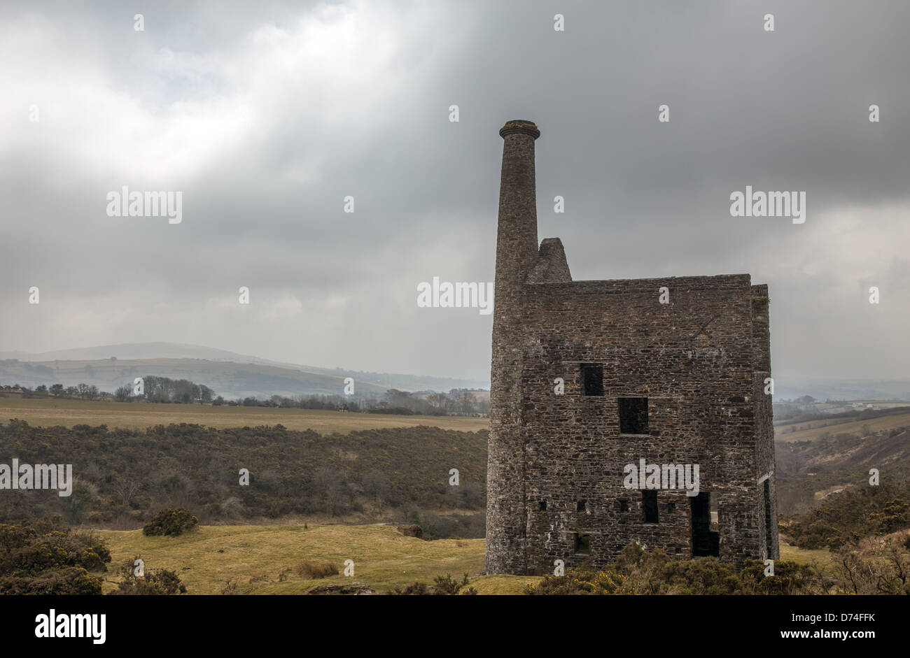 Remains of Wheal Betsy, silver and lead mine near Horrabridge, Dartmoor Devon which operated between 1806-1877 Stock Photo