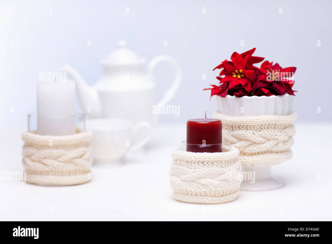 red and white candles with red flower Stock Photo Alamy
