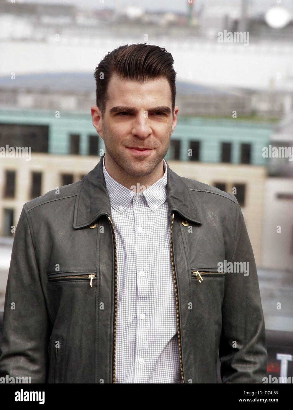 Berlin, Germany. 28th April, 2013. US actor Zachary Quinto poses during the presentation of the movie 'Star Trek Into Darkness' in Berlin, Germany, 28 April 2013. The film will be released in Germany on 09 May 2013. Photo: XAMAX/dpa/dpa/Alamy Live News Stock Photo
