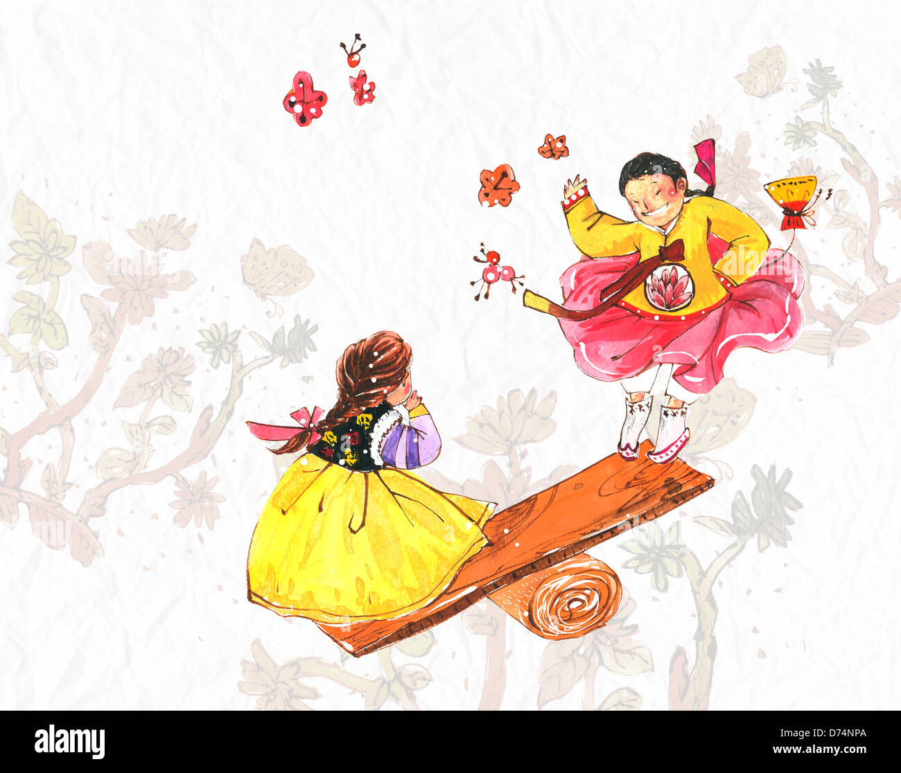 illustration of Korean traditional image featuring see saw Stock Photo Alamy