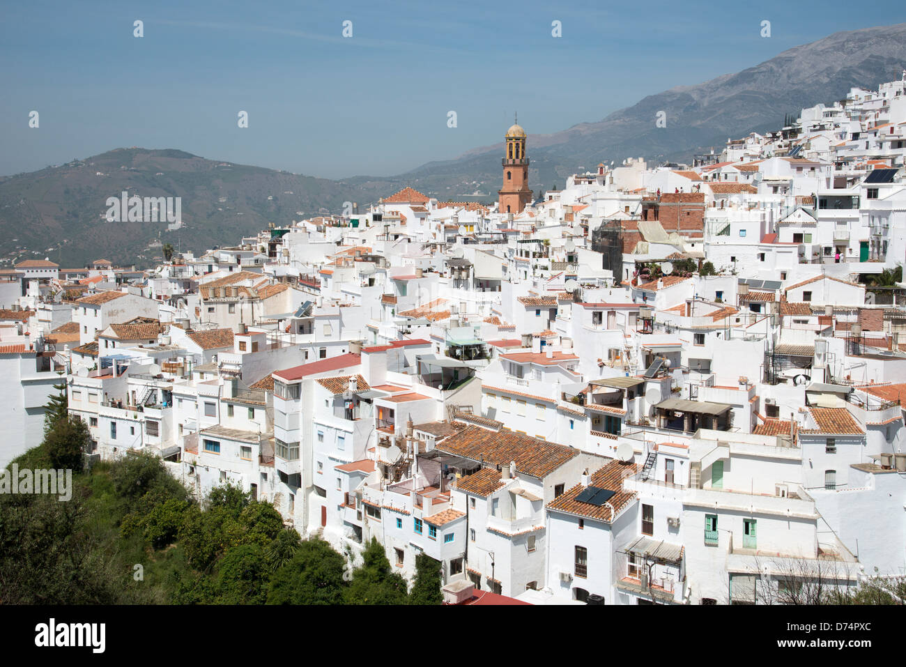 The white town of Competa in the Sierra Almijara southern Spain ...