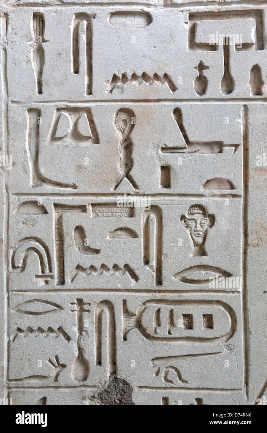 London, England, UK. British Museum. Limestone Tomb slab of Neferseshempepy (c2150BC) from his tomb at Dendera. Hieroglyphics Stock Photo