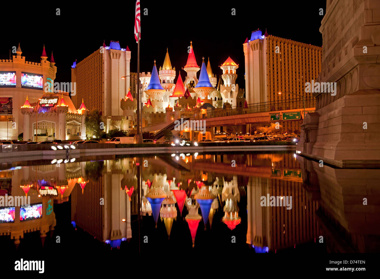 the illuminated Excalibur Hotel in Las Vegas, Nevada, United States of America, USA Stock Photo