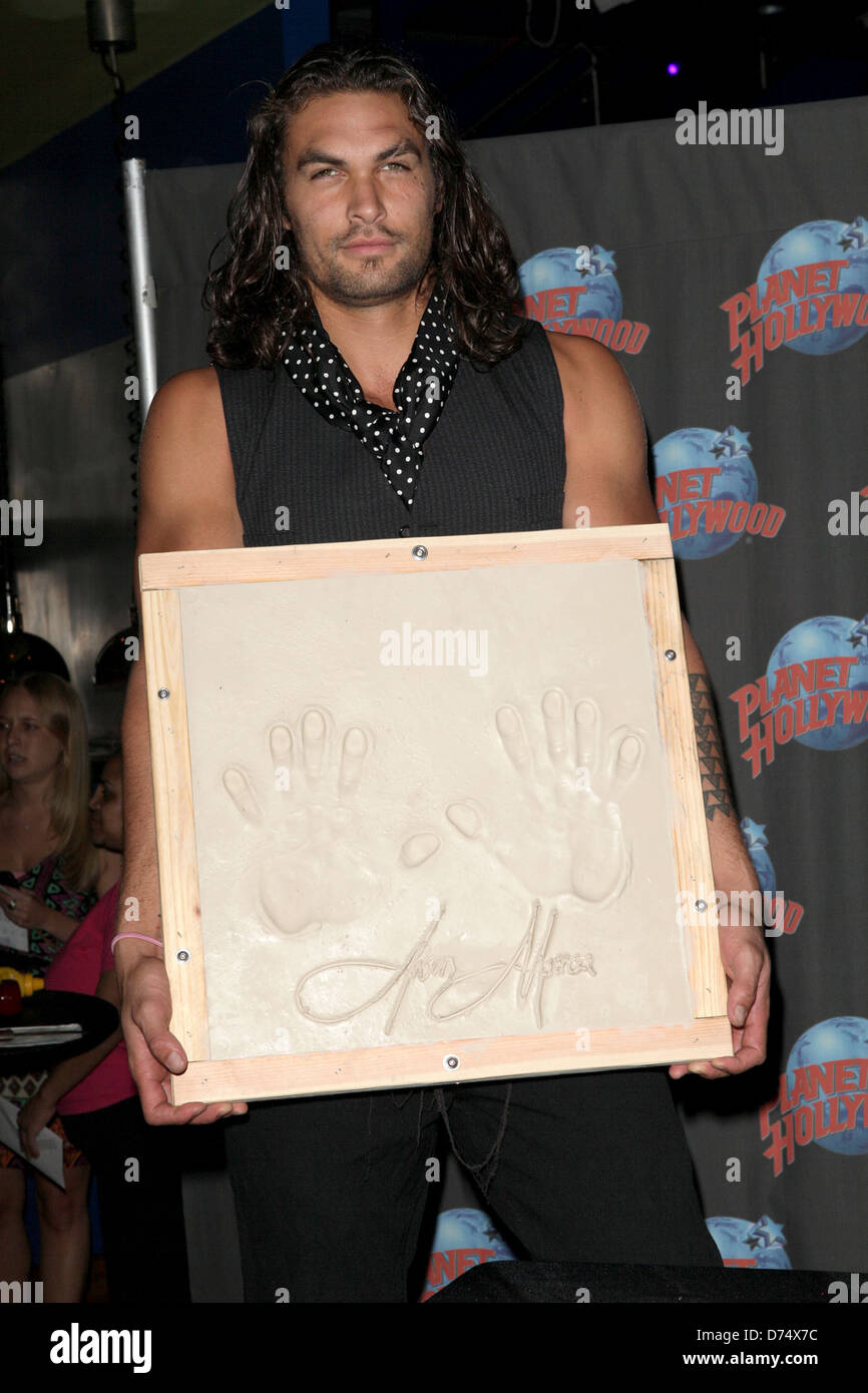 Jason Momoa promotes his starring role in 'Conan the Barbarian' with a hand print ceremony at Planet Hollywood in Times Square Stock Photo