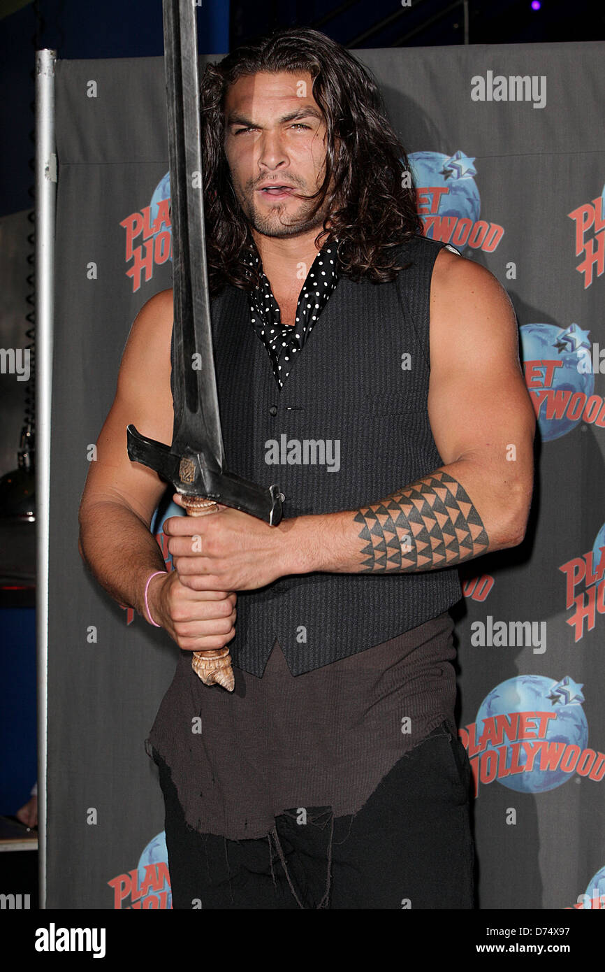 Jason Momoa promotes his starring role in 'Conan the Barbarian' with a hand print ceremony at Planet Hollywood in Times Square Stock Photo