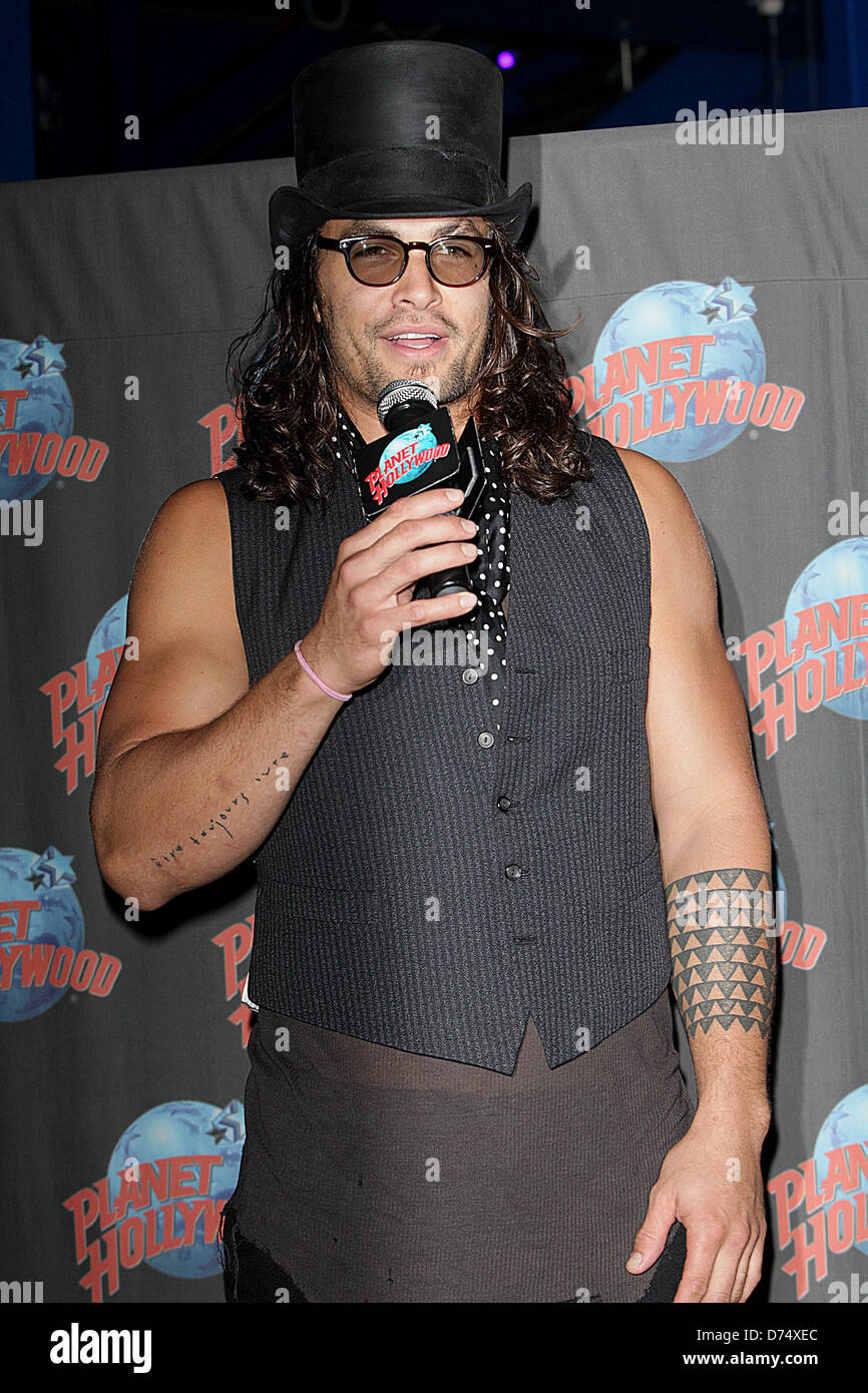 Jason Momoa promotes his starring role in 'Conan the Barbarian' with a hand print ceremony at Planet Hollywood in Times Square Stock Photo