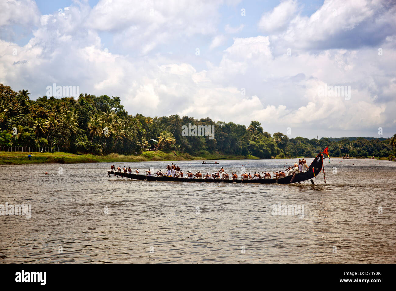 Snake boat race on Pampa River at Onam Festival, Aranmula, Kerala, India Stock Photo