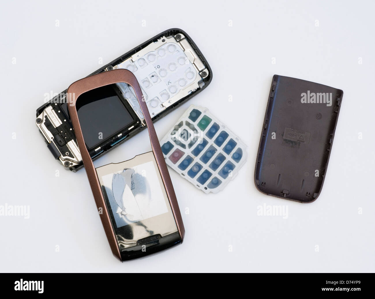 smashed mobile phone components Stock Photo