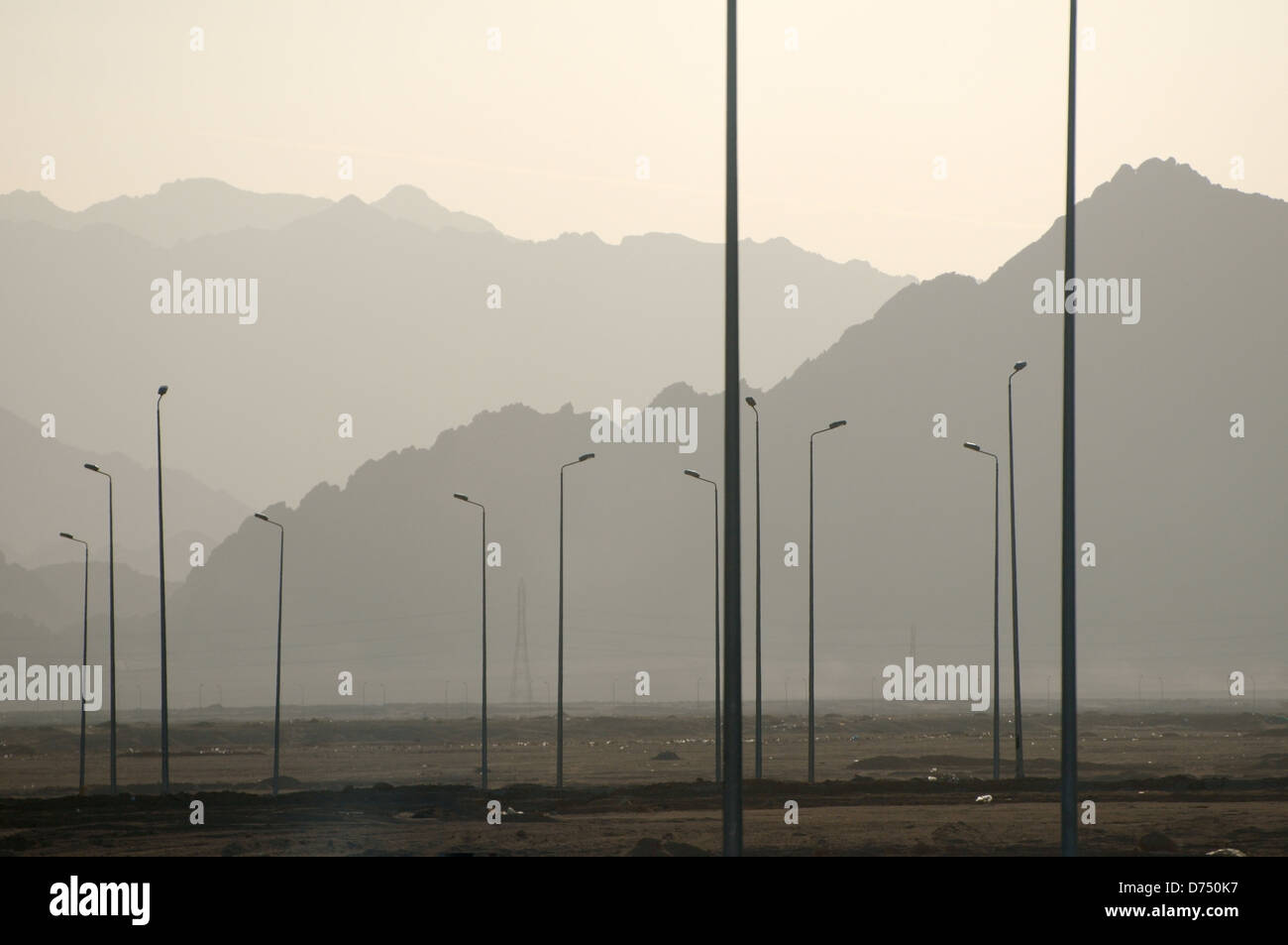 lampposts on a background of Sinai mountains, Sinai Peninsula, Egypt  Stock Photo
