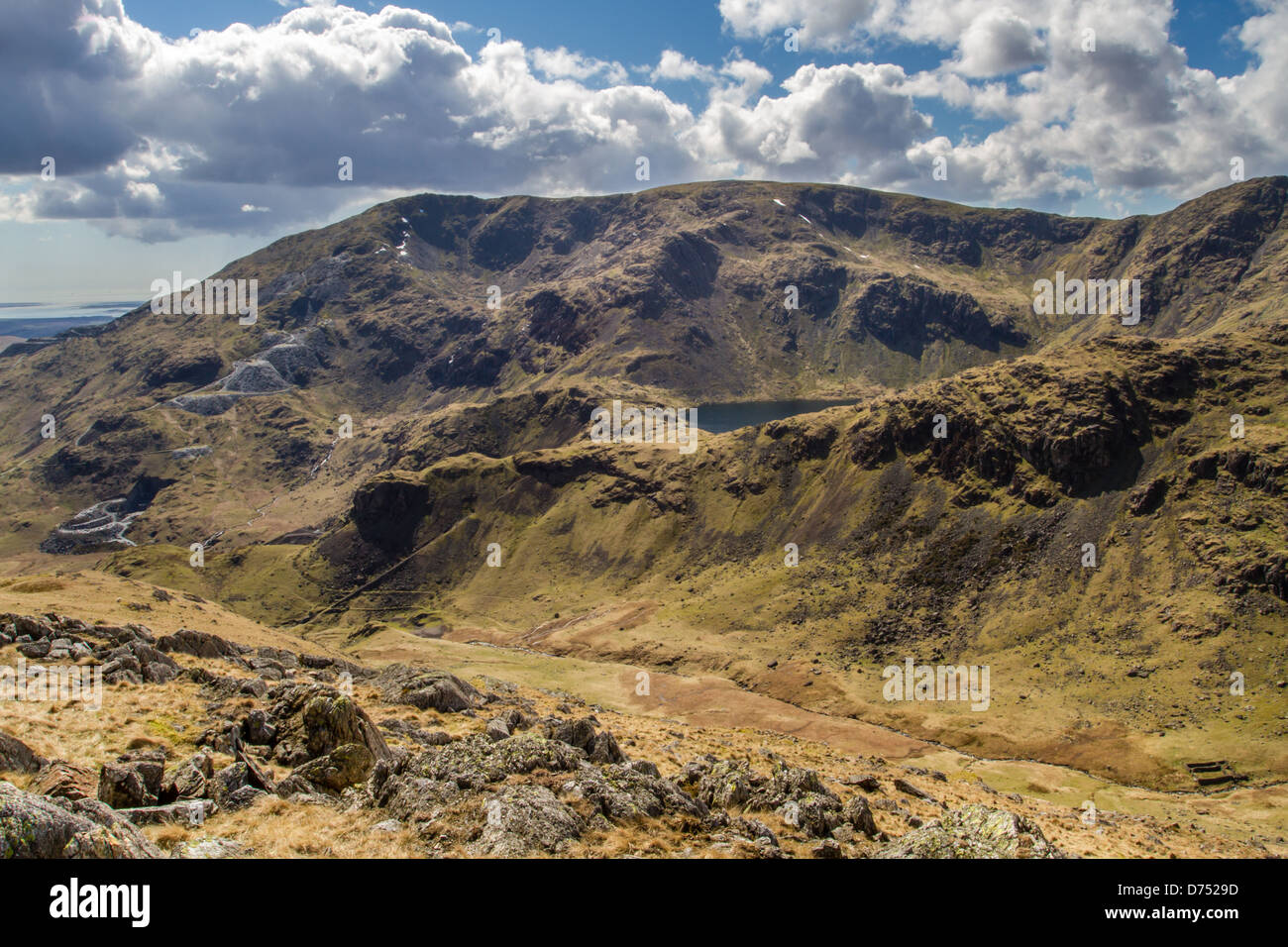 Beautiful spring views over to the Old Man of Coniston, Lake District, UK Stock Photo