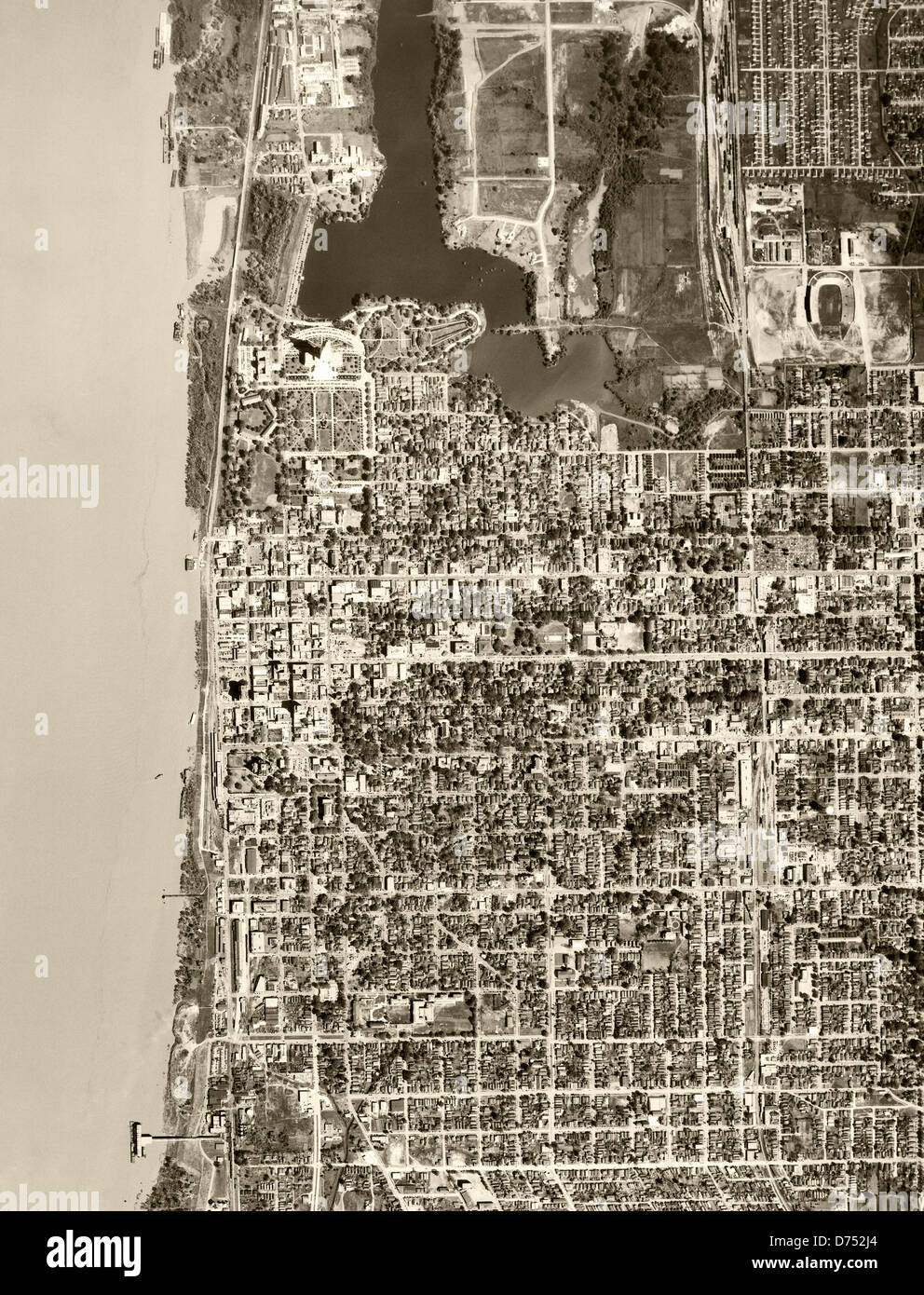 historical aerial photograph Baton Rouge, Louisiana, 1952 Stock Photo