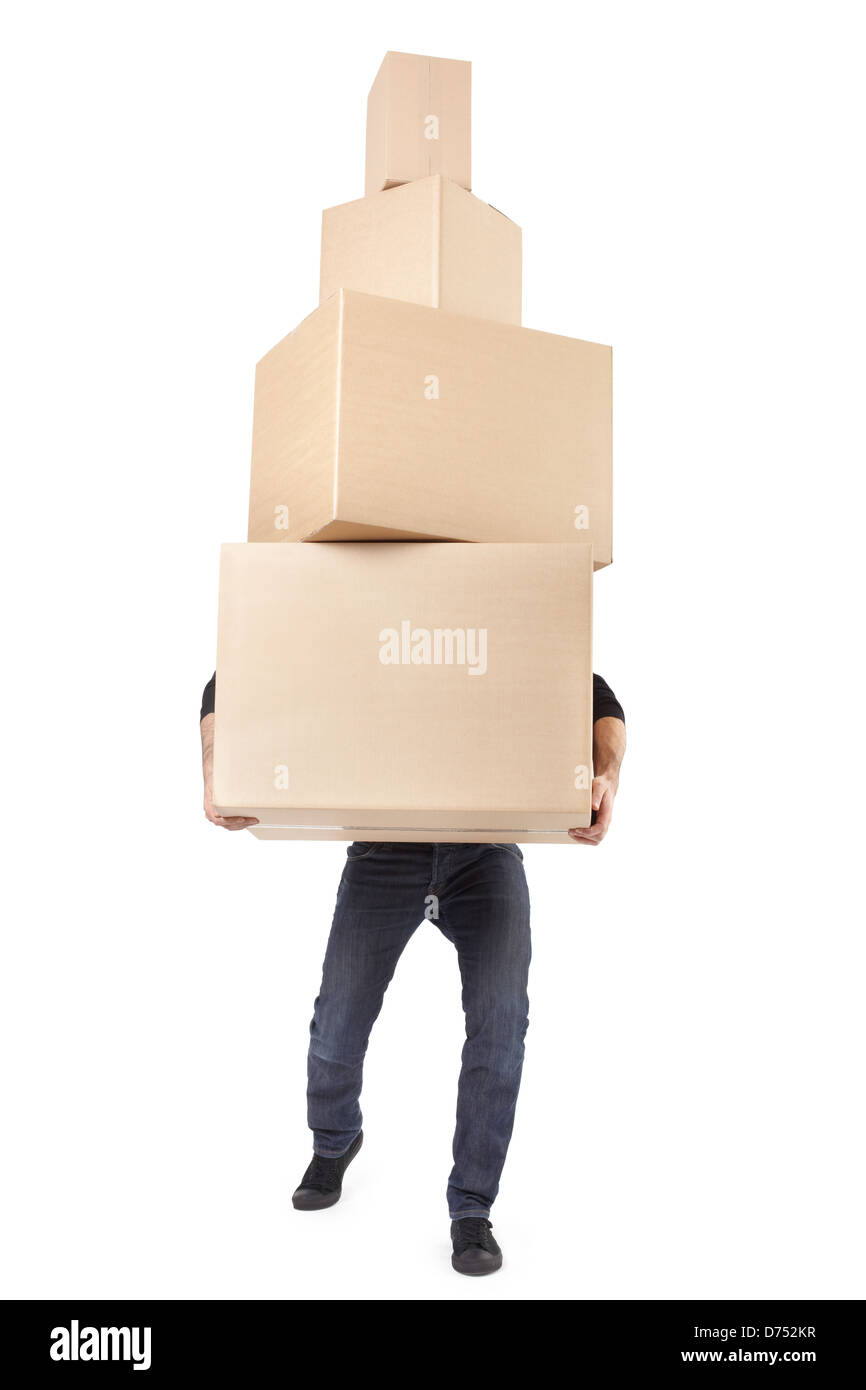 Man lifting cardboard boxes Stock Photo