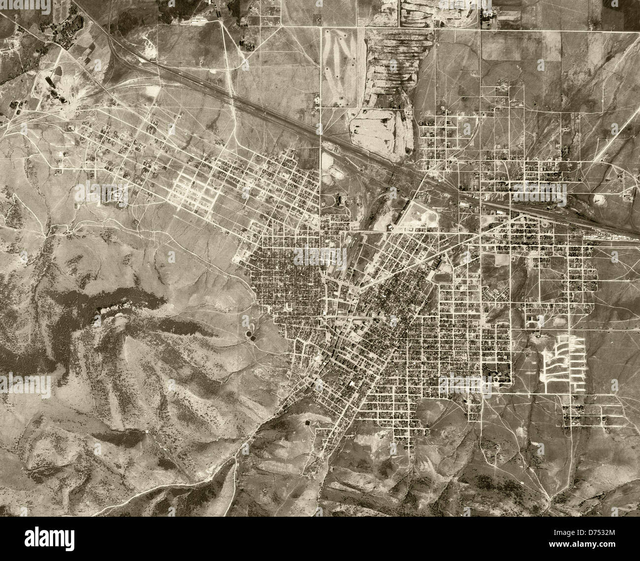 historical aerial photograph Helena, Montana 1947 Stock Photo