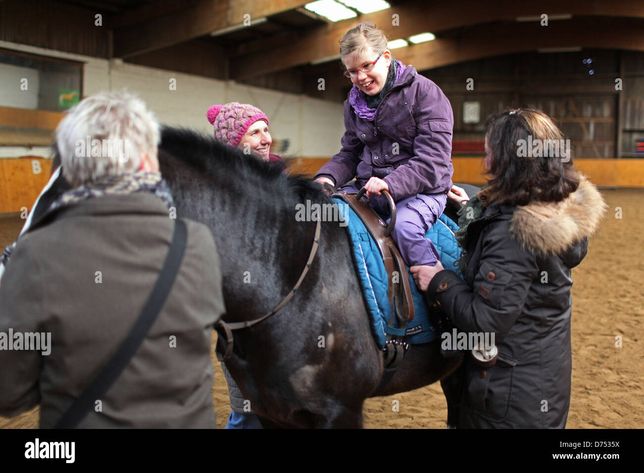 Hassmoor, Germany, hippotherapy with disabled children Stock Photo