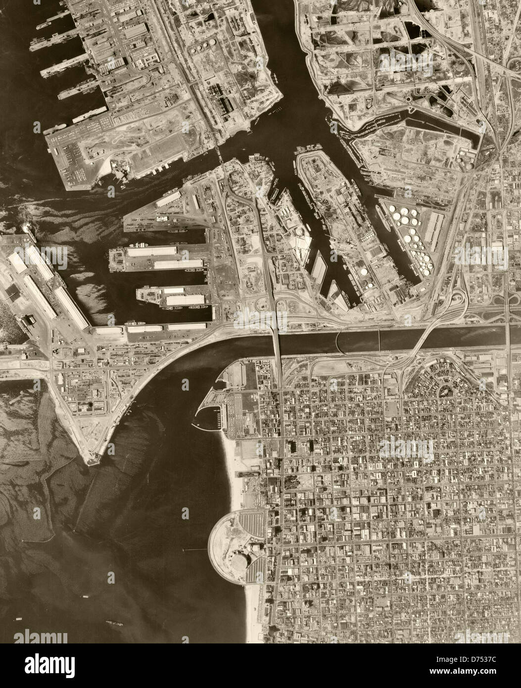 historical aerial photograph Long Beach, California, 1963 Stock Photo