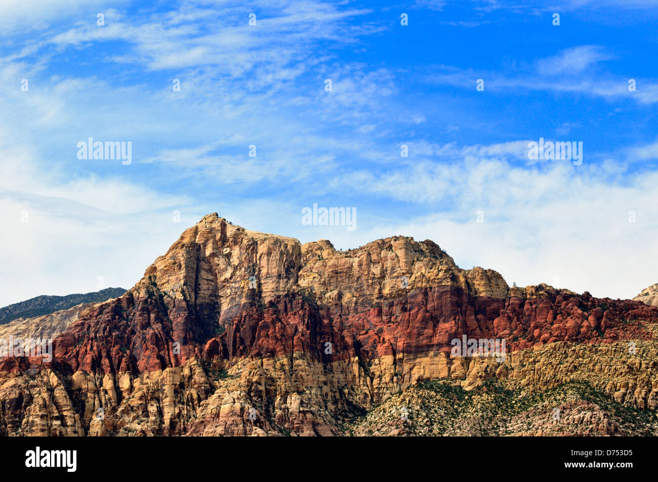 Hills of Red Rock Canyon, Nevada, showing distinct layers of varying color Stock Photo