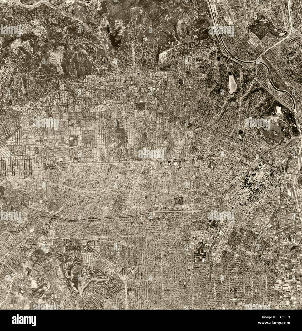 historical aerial photograph Los Angeles, California 1976 Stock Photo