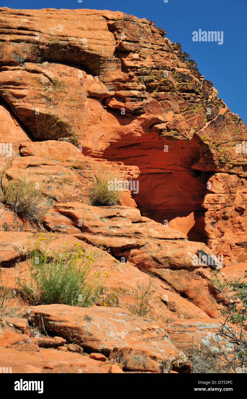 Cave formed by erosion in a sandstone formation, Snow Canyon State Park Stock Photo