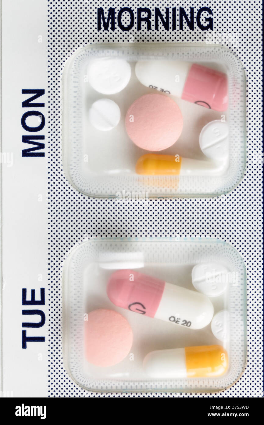 Daily medication in a blister pack, UK Stock Photo 56046521 Alamy