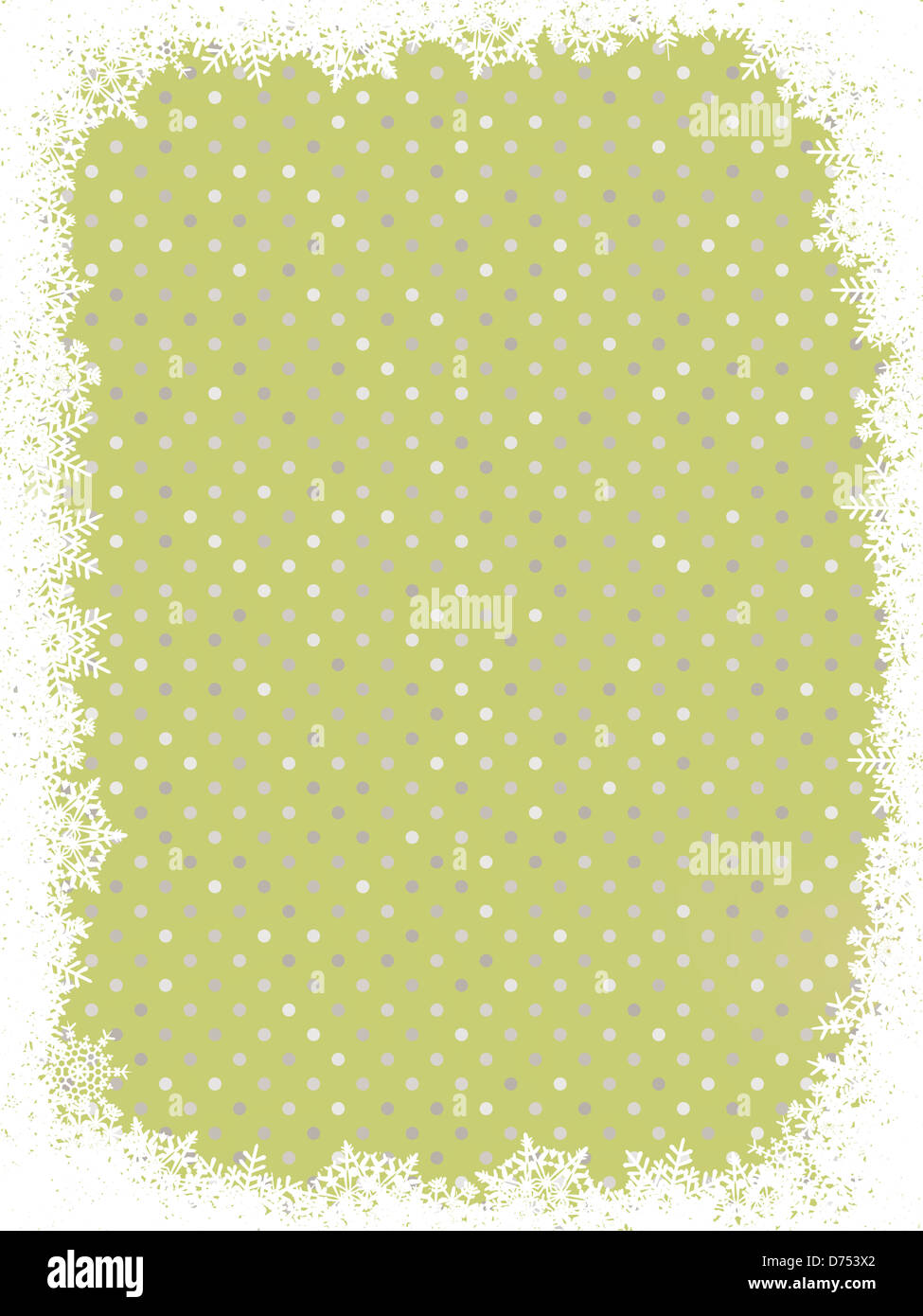 Green polka dot design frame with snowflakes Stock Photo