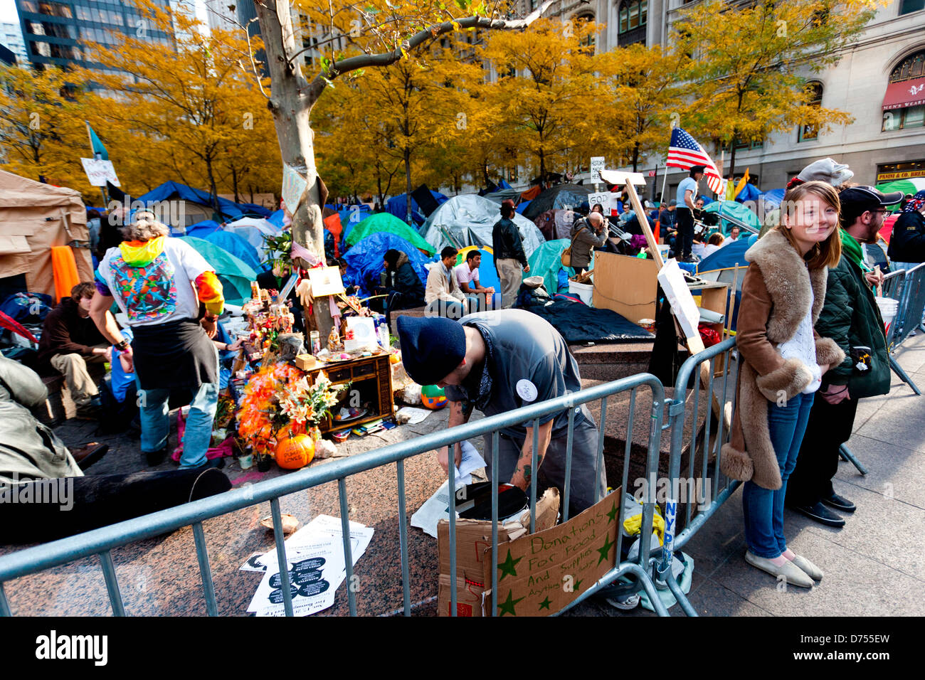 American protest movement Occupy Wall Street, Zuccoti Park, Manhattan, New York, USA. Stock Photo