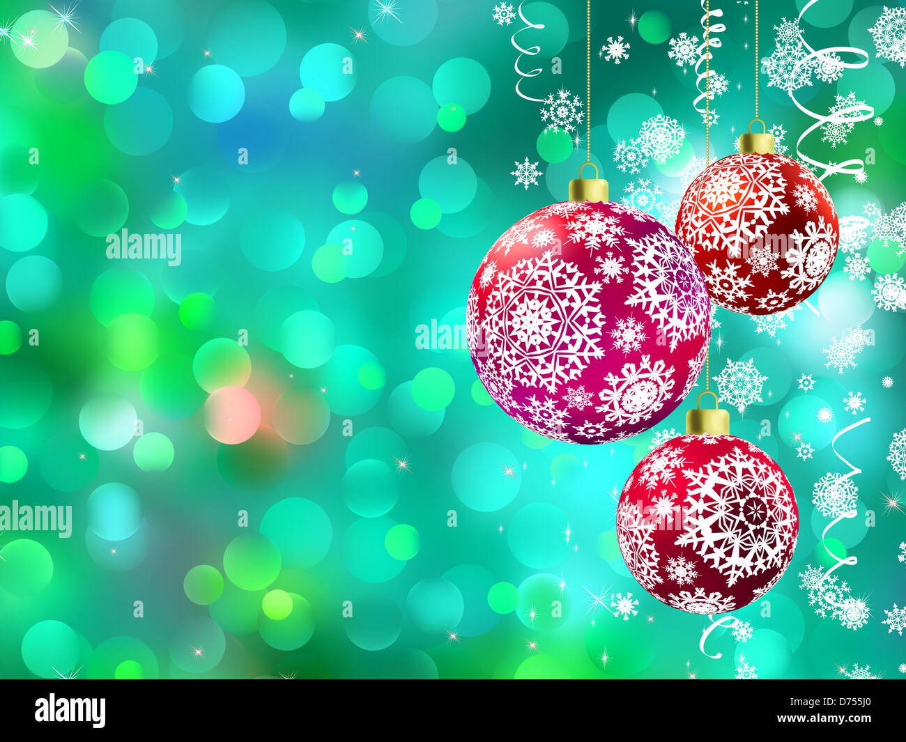 Christmas background with multicolor baubles, and defocused lights ...