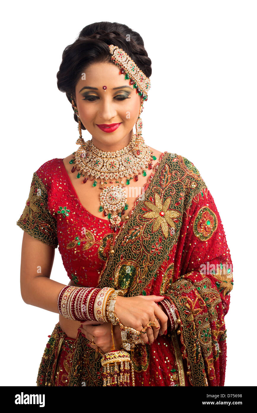 Close-up of an Indian bride in traditional wedding dress Stock Photo ...