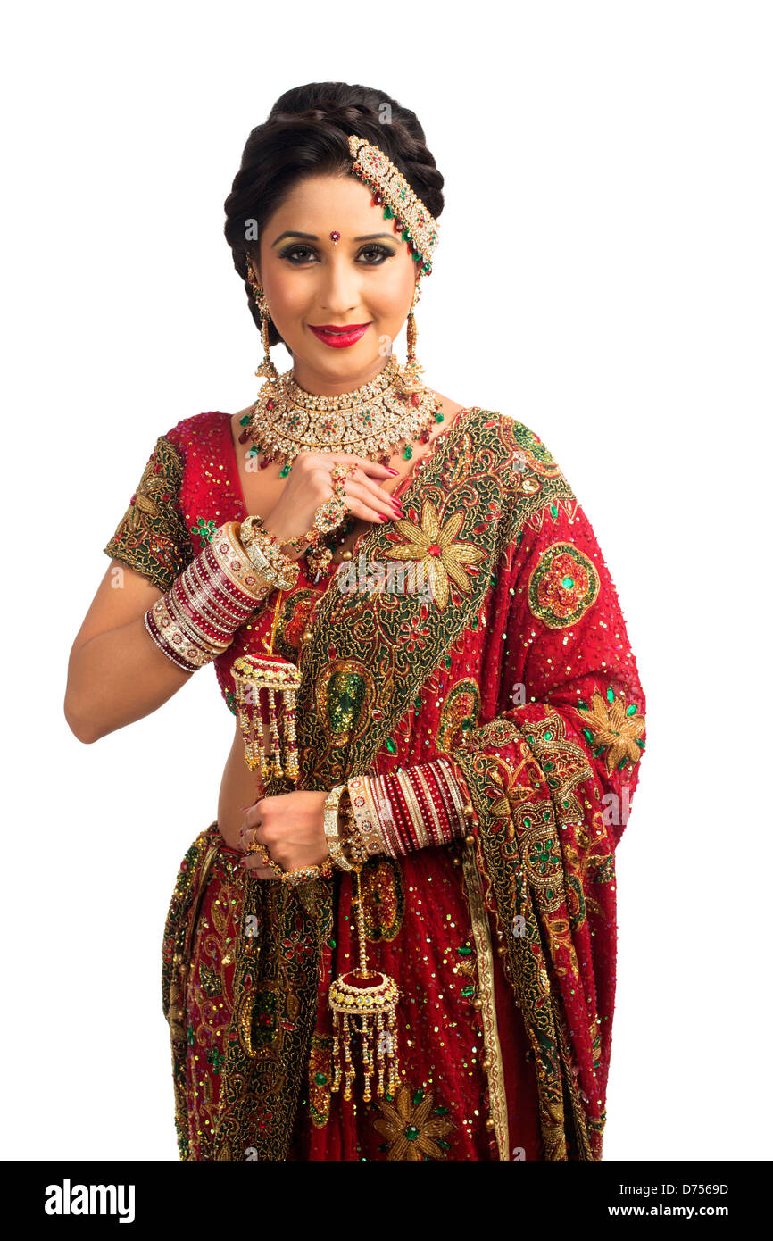 Portrait of an Indian bride in traditional wedding dress Stock Photo ...