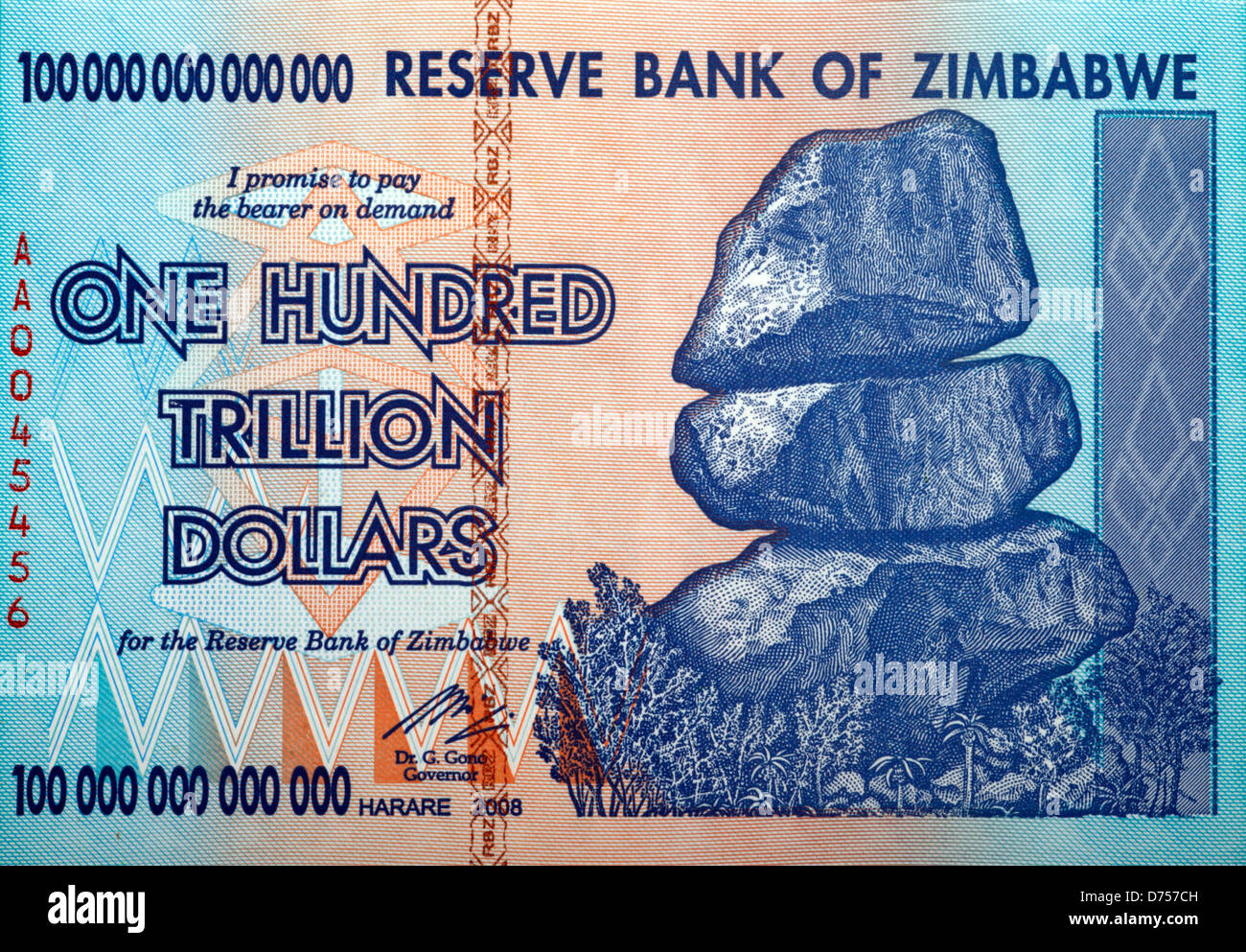 One Hundred Trillion Dollar note Stock Photo