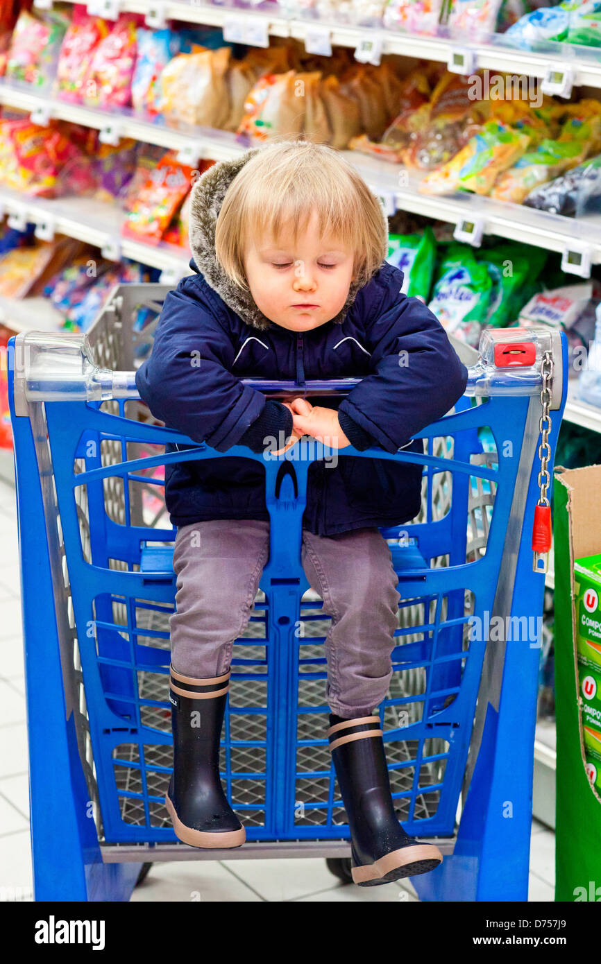 18 Month Old Girl At The Supermarcket Stock Photo Alamy