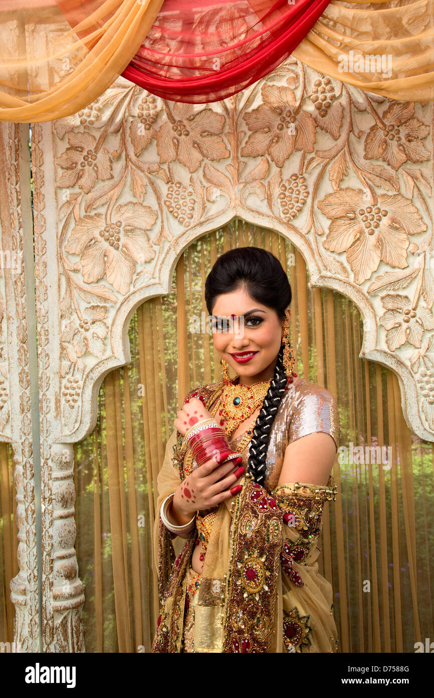 Portrait of an Indian bride in traditional wedding dress Stock Photo ...
