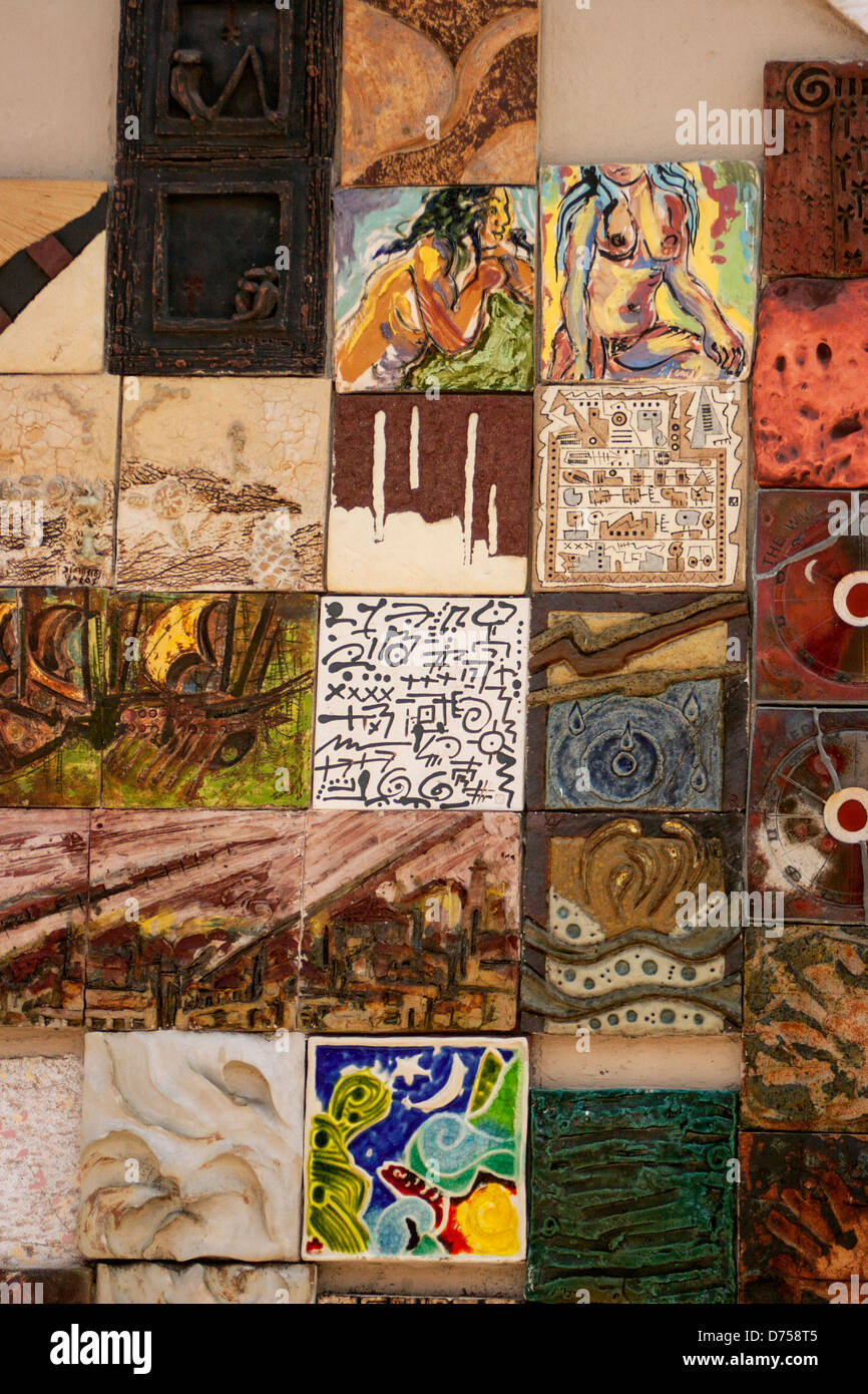 Collection of painted wall tiles Stock Photo Alamy