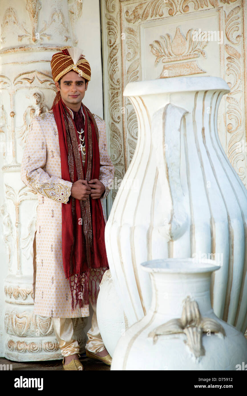Indian Groom Wears Ethnic Traditional Cloths Male Fashion Model Dark Stock  Photo by ©stockimagefactory.com 312948474