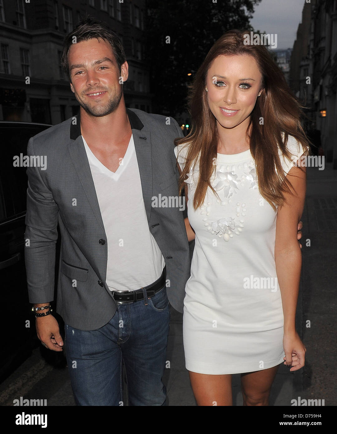 Una Healy, from 'The Saturdays', arriving at Nobu restaurant with her boyfriend Ben Foden who was celebrating his 25th Stock Photo