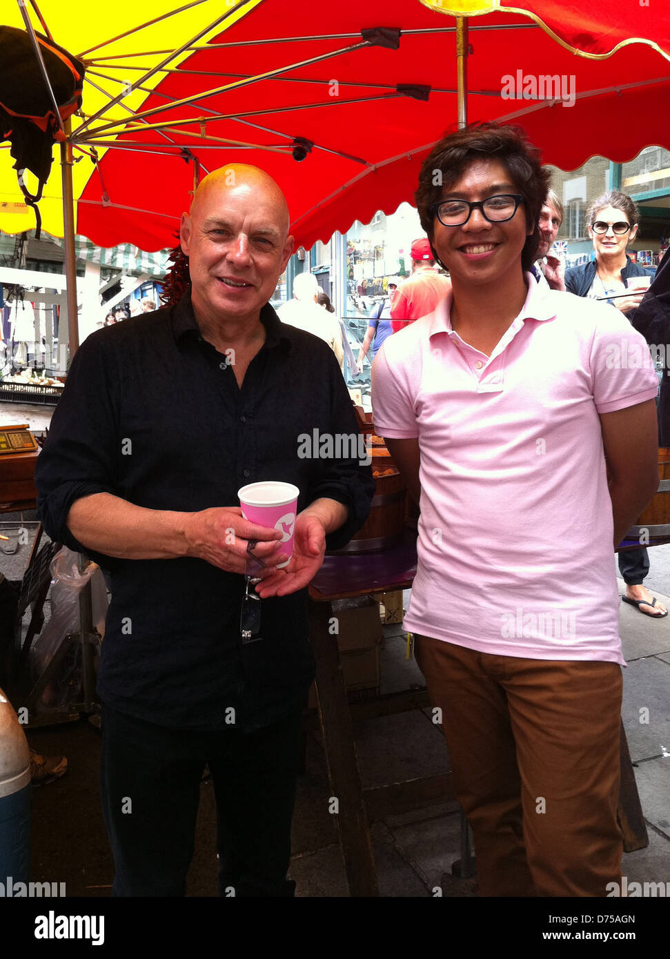 Brian Eno and Nielsen Cerbolles Operation Cup of Tea holds an anti-riot event London, England - 12.08.11 Stock Photo
