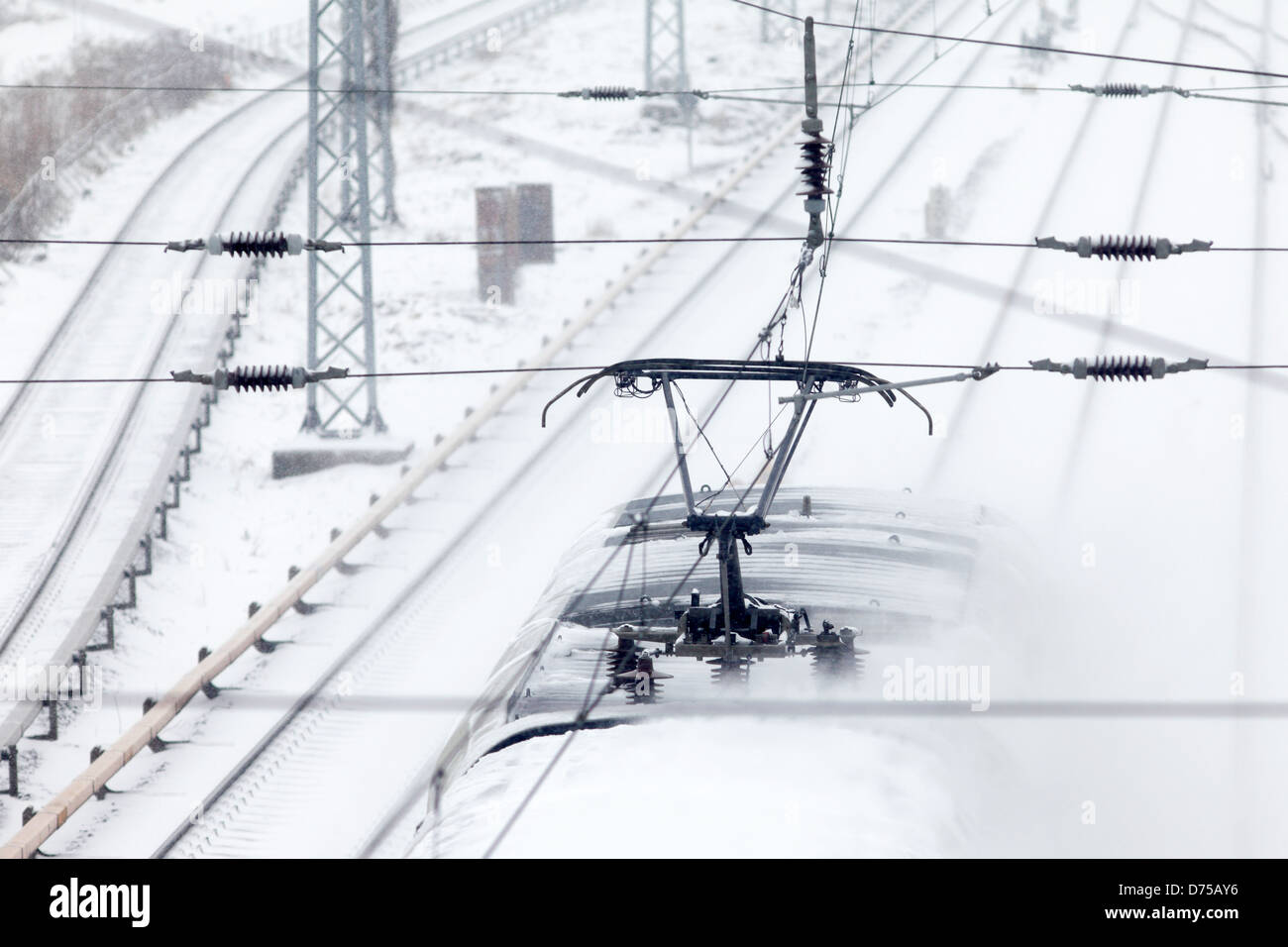 Berlin, Germany, catenary and pantograph of ICEs Stock Photo