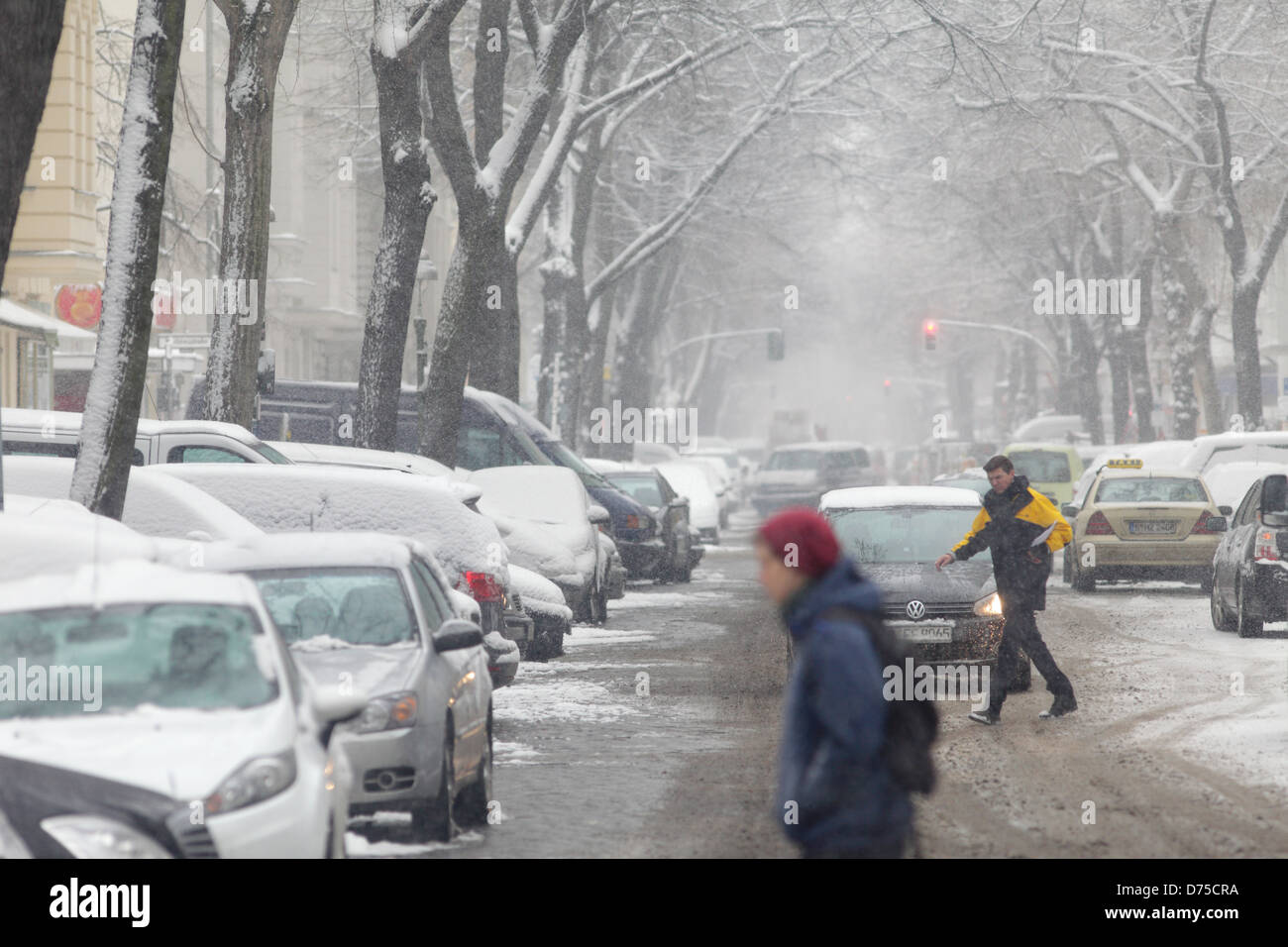 Berlin, Germany, Street Scene in snowy Schlueterstrasse Stock Photo
