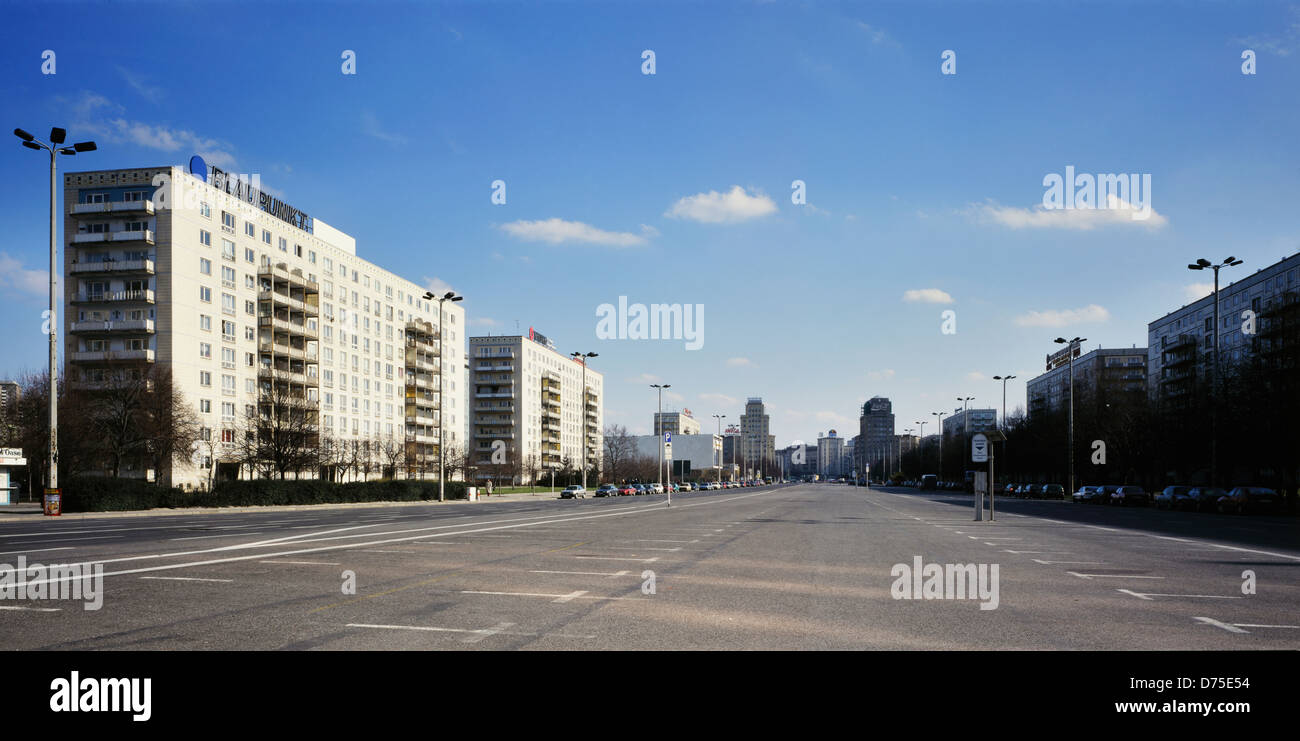 Berlin, Germany, prefabricated housing in the empty Karl-Marx-Allee Stock Photo